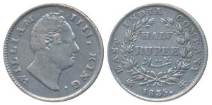 William IV, Silver ½ Rupee, 1835, Calcutta Mint, F raised, 19 Berries, (Prid 70). Very Fin
