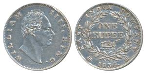 William IV, Silver Rupee, 1835, Calcutta Mint, F incuse, A / II, Bud Leaves, 19 Berries, (