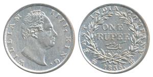 William IV, Silver Rupee, 1835, Calcutta Mint, Dug out F incuse, A / III, Bud leaves, 19 B
