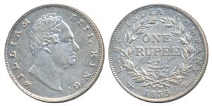 William IV, Silver Rupee, 1835, Calcutta Mint, RS incuse, B / II, Bud leaves, 20 Berries, 