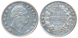 William IV, Silver Rupee, 1835, Bombay Mint, No initials, B / II, Bud leaves, 20 Berries, 