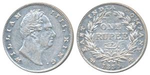 William IV, Silver Rupee, 1835, Bombay Mint, No initials, B(a) / II, Bud leaves, 20 Berrie