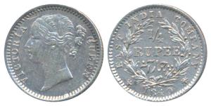 Victoria Queen, Silver ¼ Rupee, 1840, divided Legend, Madras Mint, WWS raised, 10 Berries 