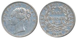 Victoria Queen, Silver ½ Rupee, 1840, continuous legend, Calcutta Mint, English Head, 19 B