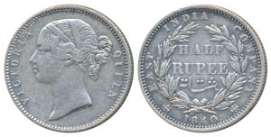 Victoria Queen, Silver ½ Rupee, 1840, divided legend, Calcutta / Bombay Mint, WW incuse, 2