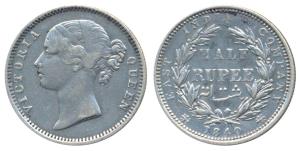 Victoria Queen, Silver ½ Rupee, 1840, divided legend, Madras Mint, S raised WW incuse, 24 