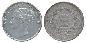Victoria Queen, Silver Rupee, 1840, continuous legend, Calcutta Mint, English Head with Mo
