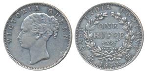 Victoria Queen, Silver Rupee, 1840, continuous legend, Madras Mint, English Head, S incuse