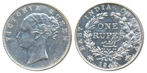 Victoria Queen, Silver Rupee, 1840, continuous legend, Madras Mint, English Head, S incuse