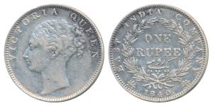 Victoria Queen, Silver Rupee, 1840, continuous legend, Madras Mint, English Head with Modi