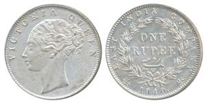 Victoria Queen, Silver Rupee, 1840, continuous legend, Calcutta Mint, Indian Head, 35 Berr