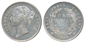 Victoria Queen, Silver Rupee, 1840, divided legend, Calcutta / Bombay Mint, WW raised, Sha
