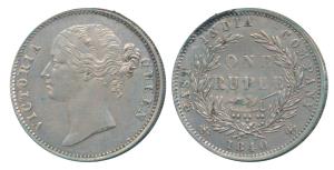 Victoria Queen, Silver Rupee, 1840, divided legend, Calcutta / Bombay Mint, WW raised, Sha