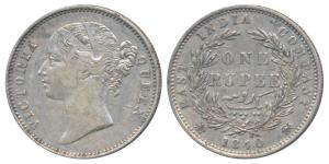 Victoria Queen, Silver Rupee, 1840, divided legend, Calcutta / Bombay Mint, WW raised, 28 