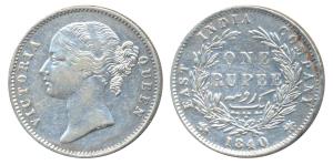 Victoria Queen, Silver Rupee, 1840, divided legend, Calcutta / Bombay Mint, WW raised, Re-