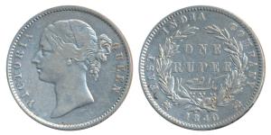 Victoria Queen, Silver Rupee, 1840, divided legend, Calcutta Mint, Mule, WW raised, 25 Ber
