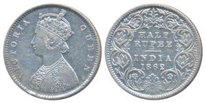 Victoria Queen, Silver ½ Rupee, 1862, Calcutta Mint, A / I, (Prid 255). Very Fine+.