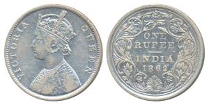 Victoria Queen, Silver Rupee, 1862, Calcutta Mint, B / II, with pineapple cone over O of O