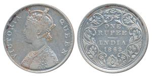 Victoria Queen, Silver Rupee, 1862, Madras Mint, B / II, Pineapple cone over O of ONE, elo