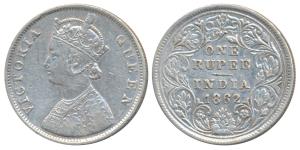 Victoria Queen, Silver Rupee, 1862, Bombay Mint, B / II, scroll like floral design on the 