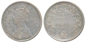 Victoria Queen, Silver Rupee, 1862, Calcutta Mint, A / II(a), pineapple cones at four plac