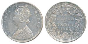 Victoria Queen, Silver Rupee, 1862, Calcutta Mint, A / II, plain cone over E of ONE and re