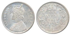 Victoria Queen, Silver Rupee, 1862, Calcutta Mint, A / I, with crescent, (Prid 66). About 