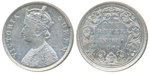 Victoria Queen, Silver Rupee, 1862, Bombay Mint, B/11/1/0, (Prid 69). Nice mint luster, Ve