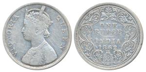 Victoria Queen, Silver Rupee, 1862, Bombay Mint, B / I / 0 / 6, Unlisted in Pridmore. Fine