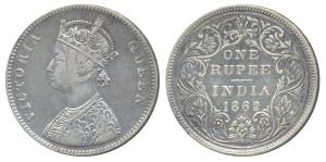 Victoria Queen, Silver Rupee, 1862, Bombay Mint, A / II / 0 / 9, (Prid 92). About Very Fin