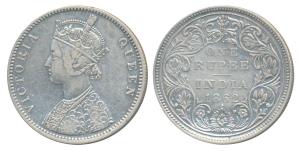 Victoria Queen, Silver Rupee, 1862, Bombay Mint, A / II / 1 / 1 with crescent (Prid 99). V