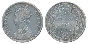 Victoria Queen, Silver Rupee, 1862, Bombay Mint, A / II / 3 / 1, the 1/1 dot punched erron