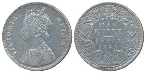 Victoria Queen, Silver Rupee, 1862, Calcutta Mint, A / I, with crescent & V, D over E in I
