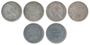 Victoria Empress, Silver 2 Annas (3), 1885, Bombay Mint, A / I / B raised (Prid 537); 1886