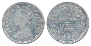 Victoria Empress, Silver ¼ Rupee, 1879, Calcutta Mint, C / II / C incuse (Prid 384). About