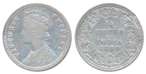 Victoria Empress, Silver ¼ Rupee, 1880, Calcutta Mint, C / II / C incuse (Prid 385). Fine+