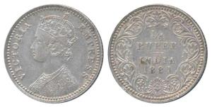 Victoria Empress, Silver ¼ Rupee, 1881, Calcutta Mint, C / II / C incuse (Prid 386). About