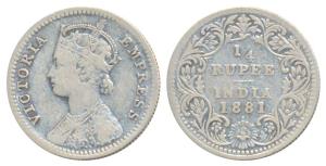 Victoria Empress, Silver ¼ Rupee, 1881, Bombay Mint, C / II / dot, Unlisted in Pridmore, (