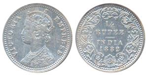 Victoria Empress, Silver ¼ Rupee, 1882, Calcutta Mint, C / II / C incuse (Prid 387). Very 