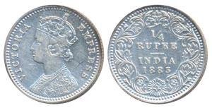 Victoria Empress, Silver ¼ Rupee, 1883, Calcutta Mint, C / II / C incuse (Prid 388). Very 