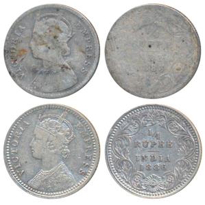 Victoria Empress, Silver ¼ Rupee (2), 1883, Bombay Mint, B / I / dot, (Prid 415); 1886, Ca
