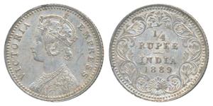 Victoria Empress, Silver ¼ Rupee, 1889, Calcutta Mint, C / II / C incuse (Prid 394). Extre