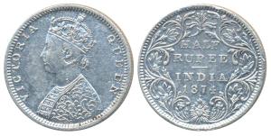 Victoria Queen, Silver ½ Rupee, 1874, Bombay Mint, B1 / II / dot, (Prid 284). Very Fine, R