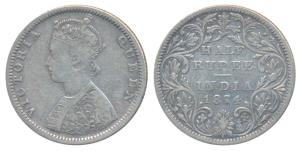 Victoria Queen, Silver ½ Rupee, 1874, Bombay Mint, B2 / II / dot (Prid 285). Fine+.