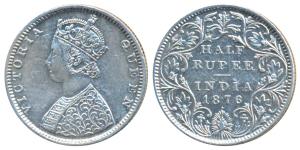 Victoria Queen, Silver ½ Rupee, 1876, Bombay Mint, B2 / II / dot, (Prid 287). Very Fine, R