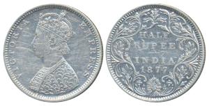 Victoria Empress, Silver ½ Rupee, 1877, Bombay Mint, B2 / II / dot, (Prid 288). Multiple s