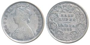 Victoria Empress, Silver ½ Rupee, 1882, Calcutta Mint, A / I / C incuse (Prid 266). Fine+,