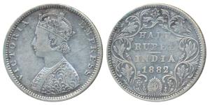 Victoria Empress, Silver ½ Rupee, 1882, Bombay Mint, B2 / II / dot, (Prid 290). Very Fine,