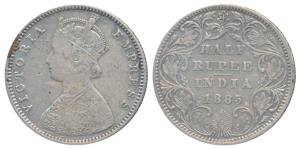 Victoria Empress, Silver ½ Rupee, 1885, Bombay Mint, A / II / B raised, (Prid 294). Minor 