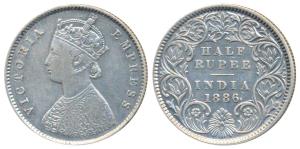Victoria Empress, Silver ½ Rupee, 1886, Calcutta Mint, A / I / C incuse (Prid 270). About 